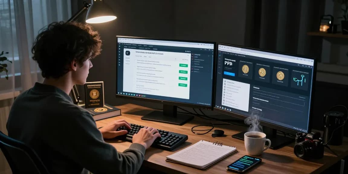 Focused individual navigating the Best Darknet Markets 2026 on multiple screens, highlighting security and anonymity.