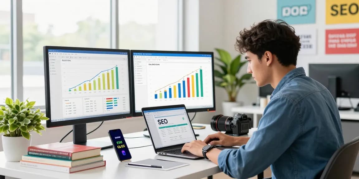Analyzing backlinks data on a digital marketing SEO workspace with graphs and tools.