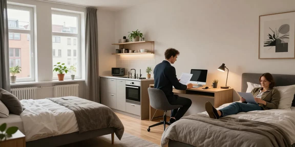 Komfortable Monteurzimmer in Hannover, ideal für Geschäftsreisende und Monteure, mit modernen Möbeln und natürlichem Licht.