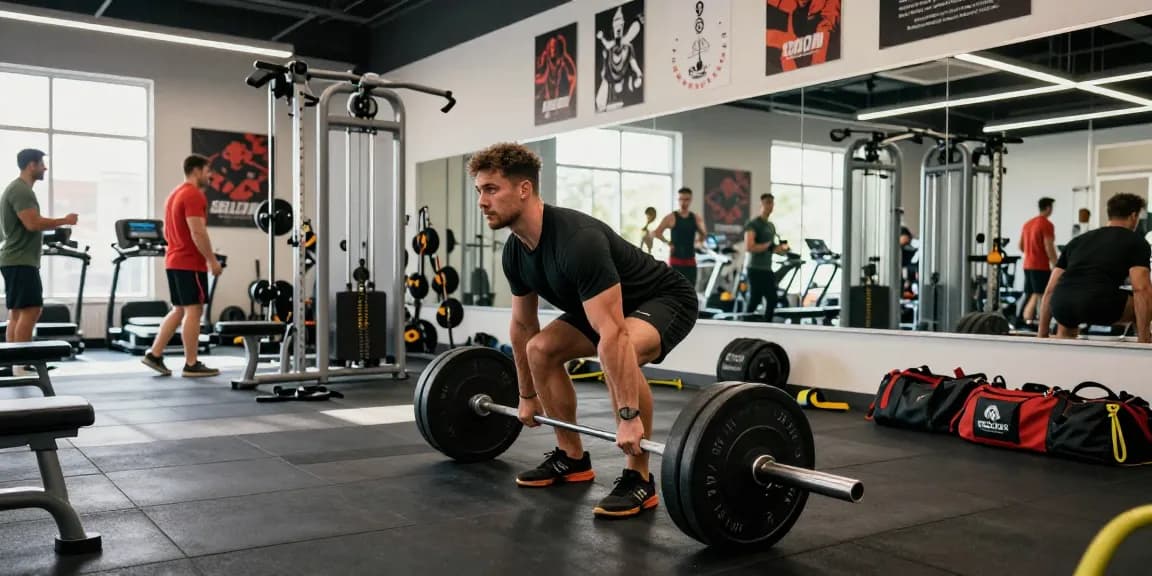 Athletic man lifting weights in modern gym illustrating dedication to fitness with Selliza Steroids