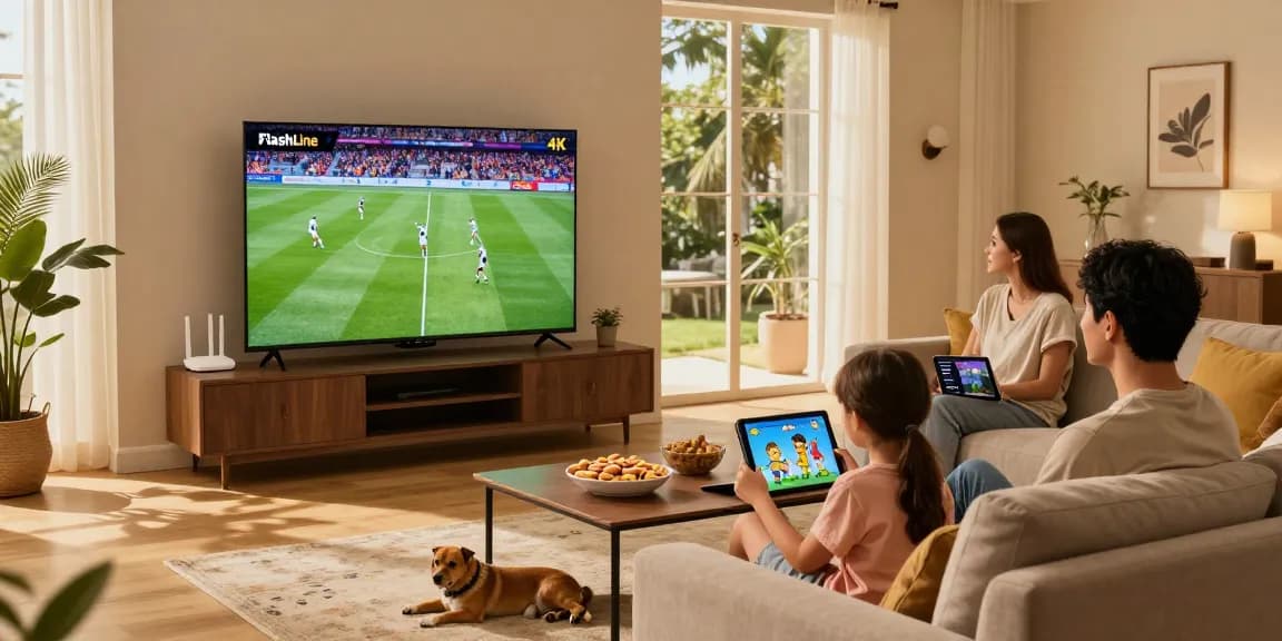 Profitez d'un abonnement IPTV à 40 000 chaînes dans un salon moderne et confortable.