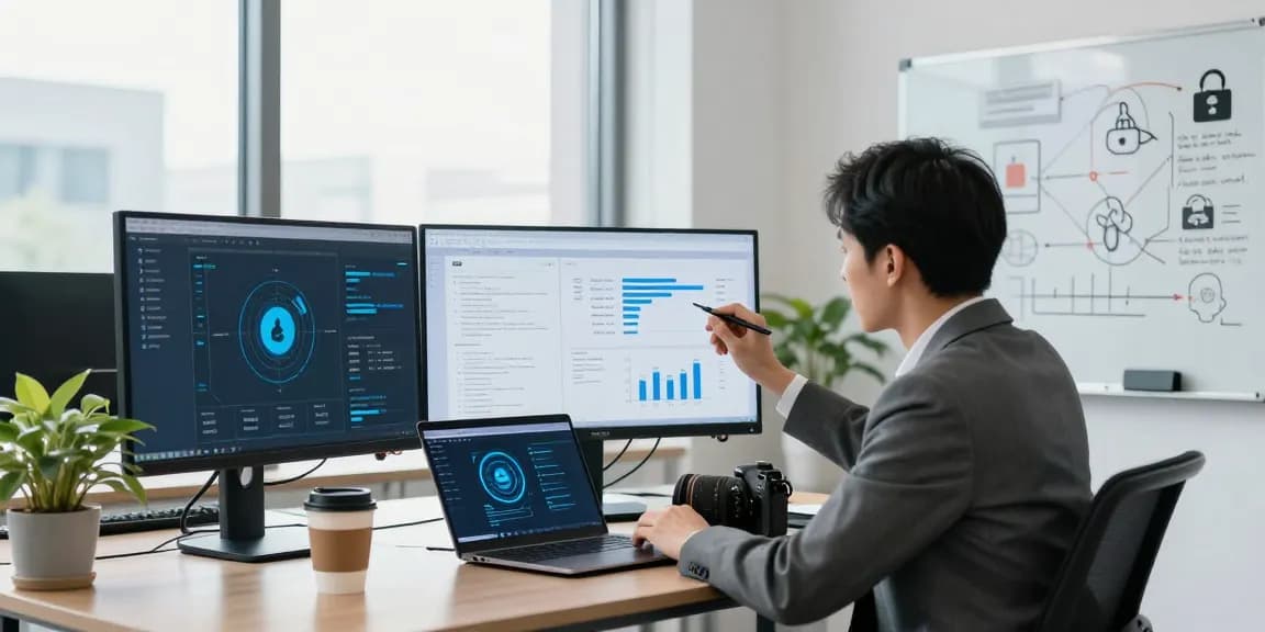 Depici Media focuses on cybersecurity initiatives in a modern office setting, showcasing data protection strategies against medical data breaches.