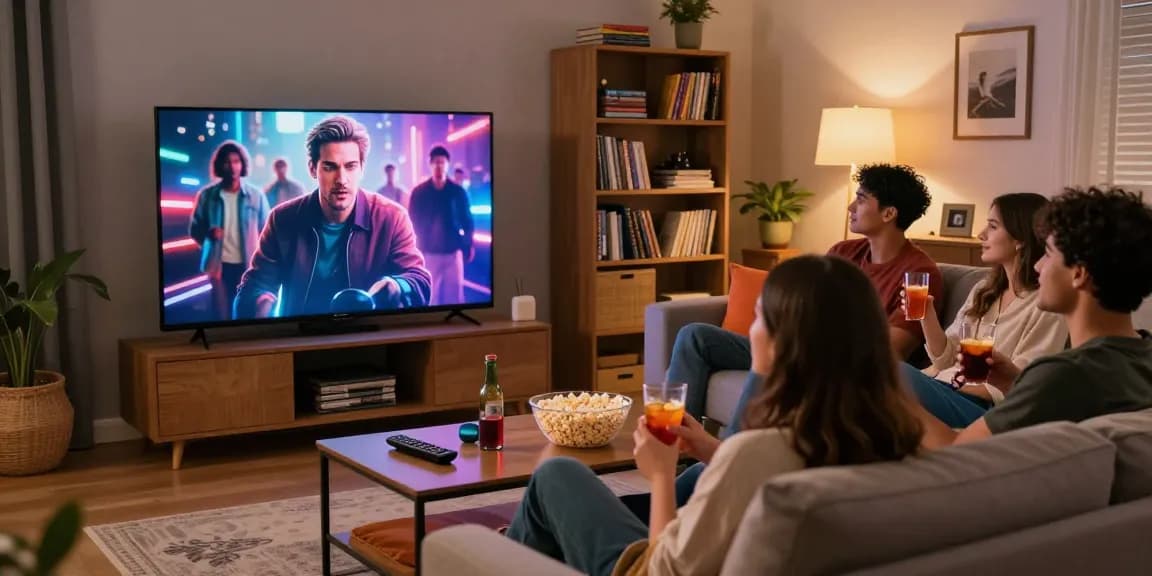 Enjoy a movie night with Movies2watch on a cozy couch with friends and popcorn.
