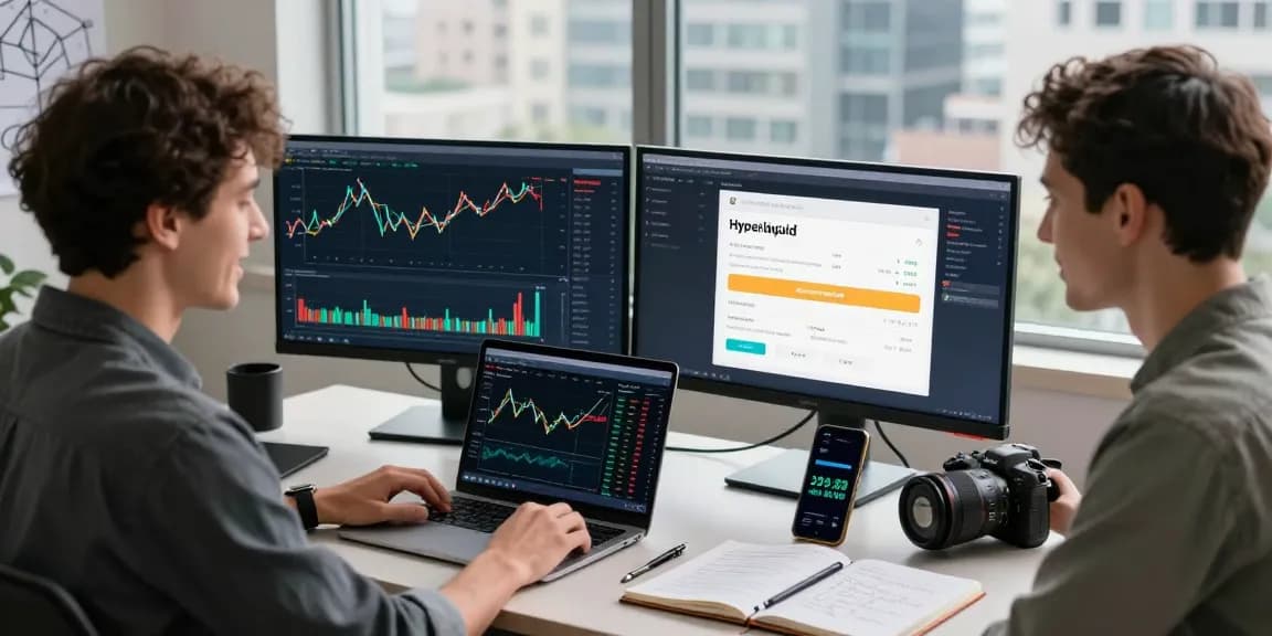 Dynamic cryptocurrency trading scene showcasing the hyperliquid referral code is (8000USDT) used by an eager trader analyzing market trends and strategies.