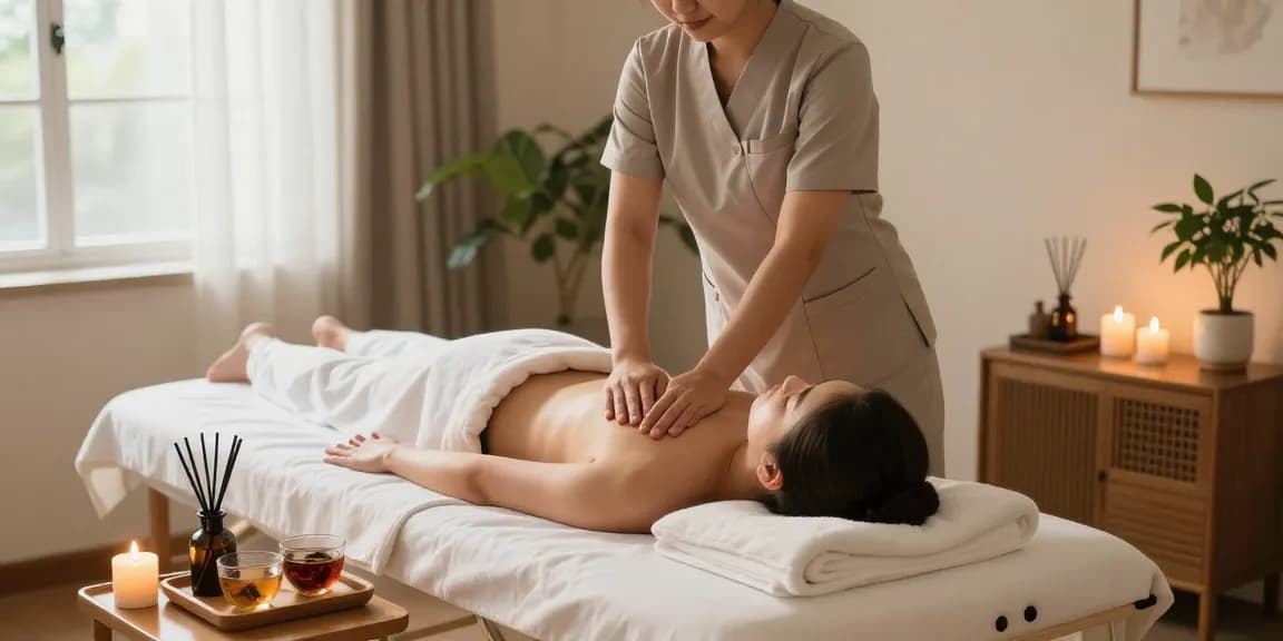 Experience a relaxing 일산출장마사지 with a professional therapist in a serene home setting, surrounded by calming elements.