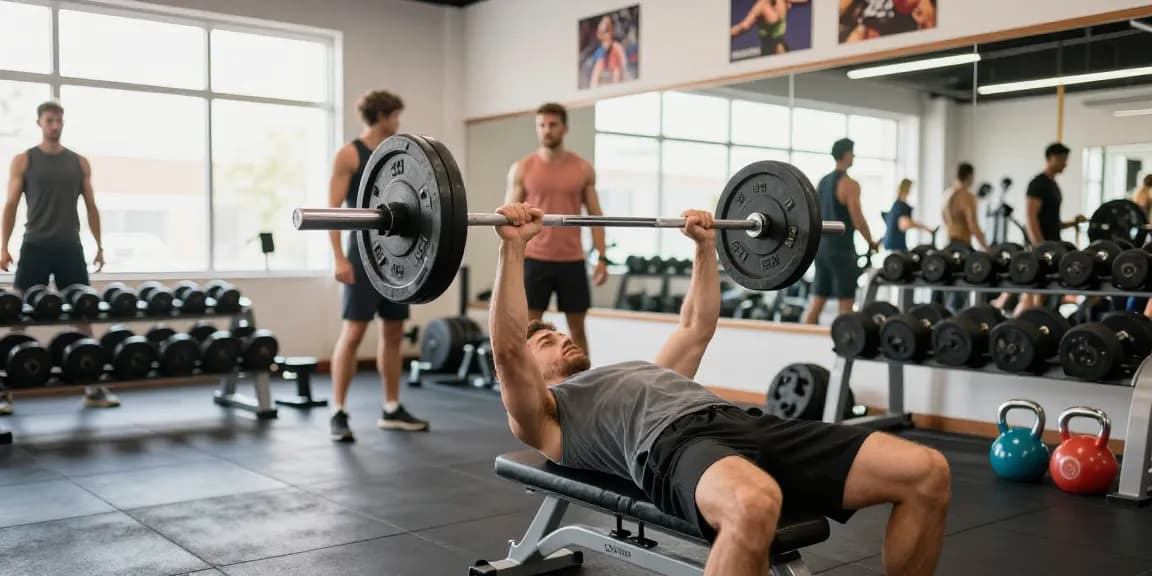 Un homme soulevant des poids à la Steroide Boutique, une ambiance dynamique et motivante dans une salle de sport.