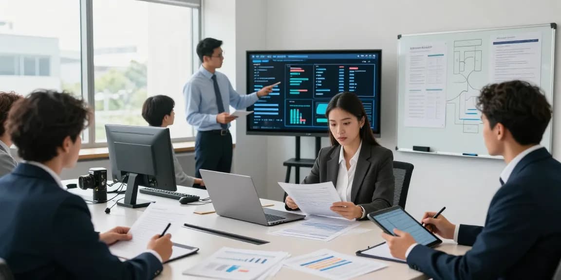Tim audit forensik AAFI KOTA BOGOR bekerja sama di ruang kantor modern.