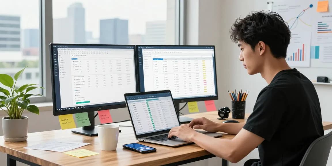 SEO specialist analyzing LLG link indexing data in a vibrant digital marketing workspace.