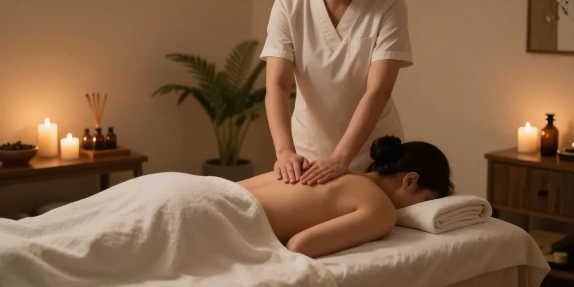Swedish massage therapy session in a tranquil spa room, showcasing relaxation and wellness.