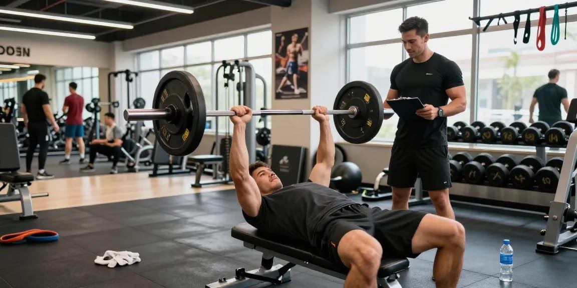 Bodybuilder training in a modern gym at Steroid Shop for enhanced muscle growth and fitness.