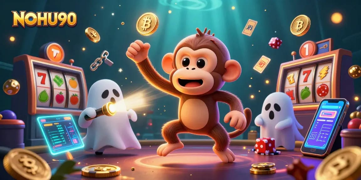 Join the thrilling NOHU90 adventure in this casino scene with playful ghostly elements.