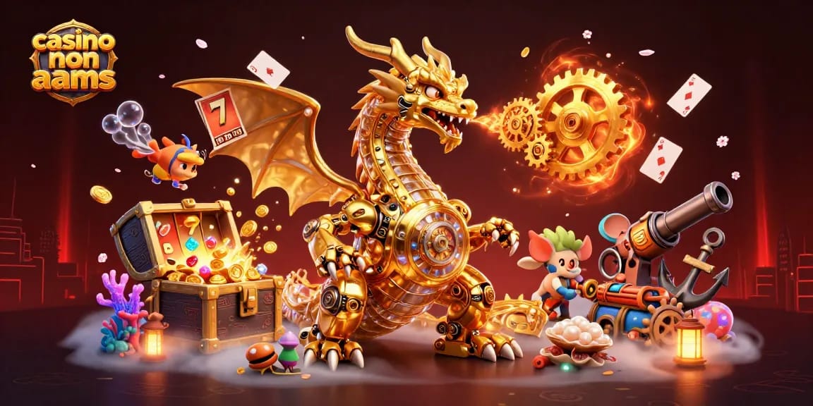 Giocare a casino non AAMS con una scena avvincente di un drago d'oro e elementi di gioco immersivi.