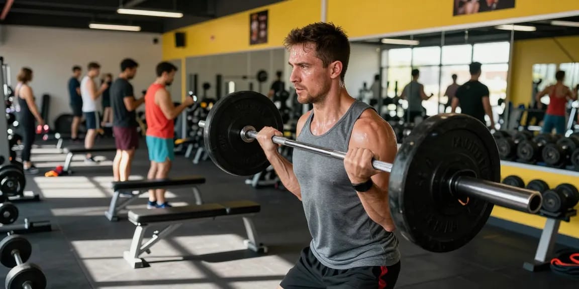 Aktiver Körperbuilder im Anabolika Shop Deutschland, der Gewichte hebt und seine Fitnessziele verfolgt.