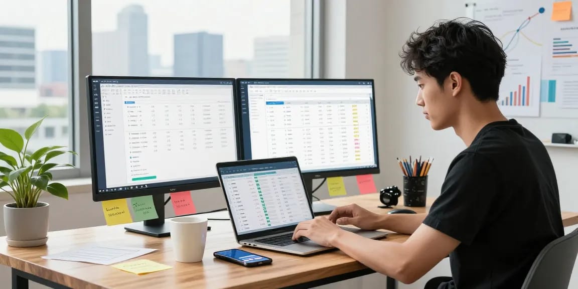 SEO specialist analyzing LLG link indexing data in a vibrant digital marketing workspace.