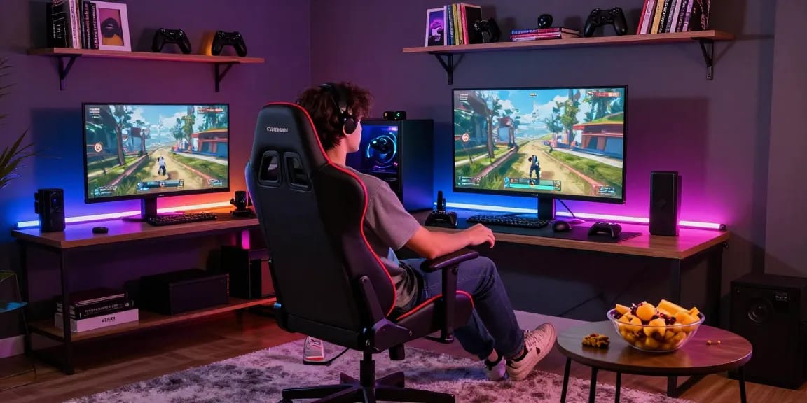 Gamer enjoying a Gaming Recliner Chair in a stylish gaming room.