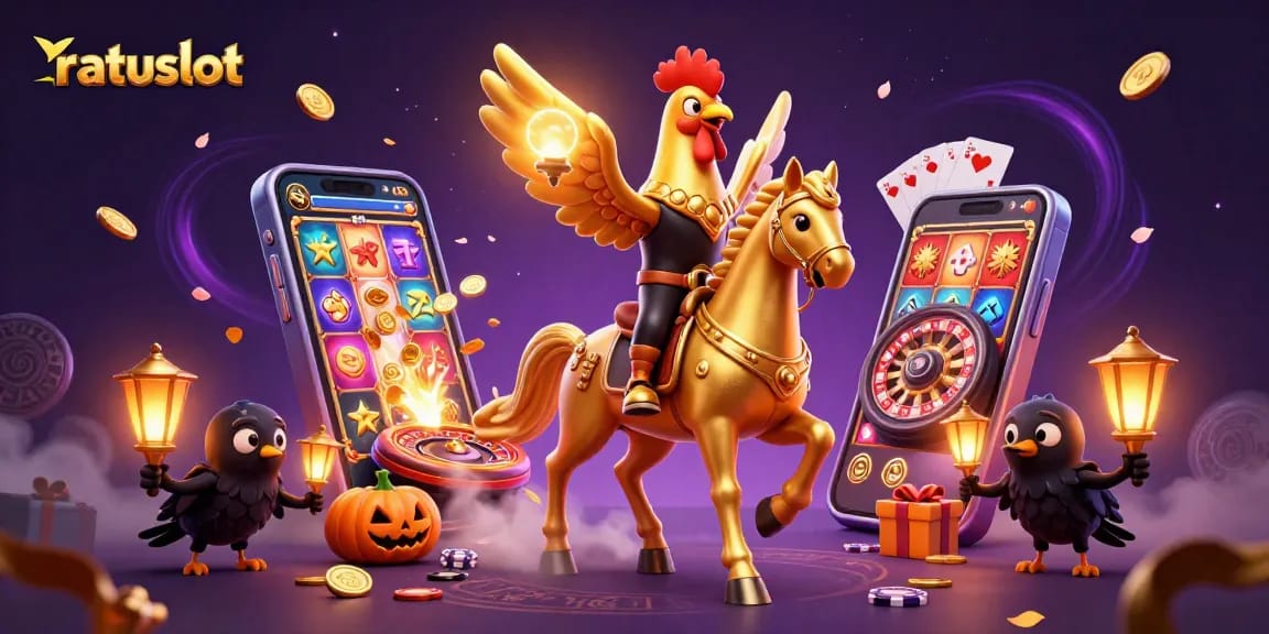 Experience thrilling gameplay with ratuslot featuring golden rooster and casino elements.