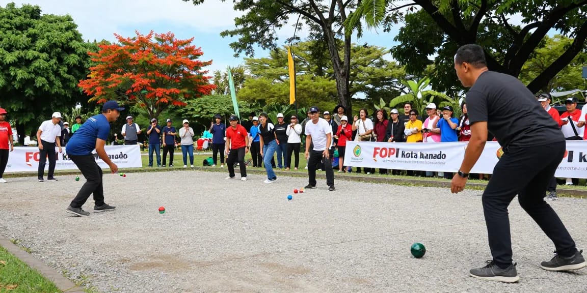 Turnamen petanque di taman dengan FOPI Kota Manado dan peserta aktif. fopikotamanado.org