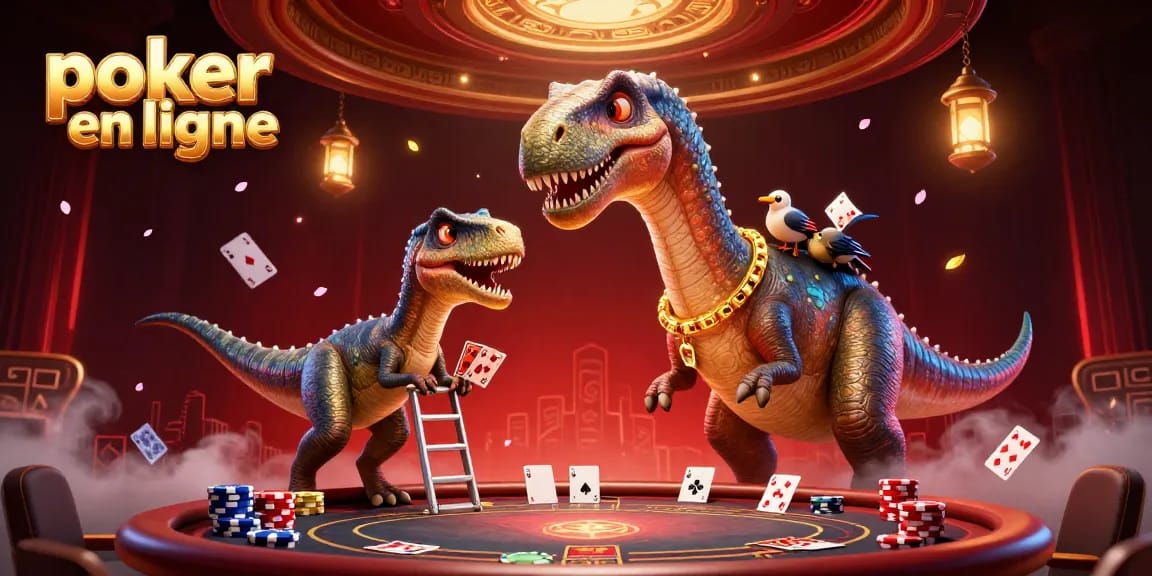 Jouez au poker en ligne sur une plateforme animée avec des personnages amusants et une ambiance festive.