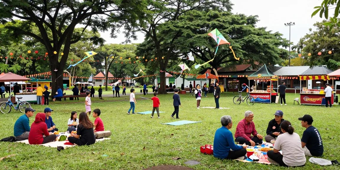 Acara komunitas lokal di taman Indonesia dengan Leci123 Daftar, keluarga berkumpul dan bermain.