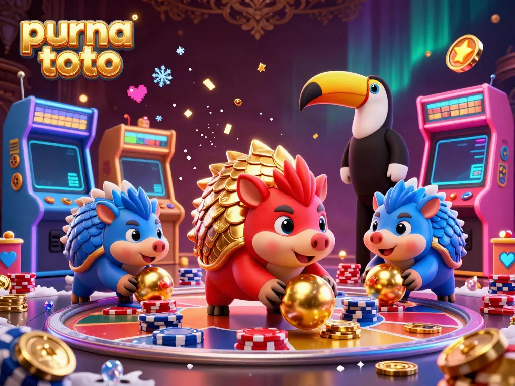 Permainan purna toto yang seru dengan pangolins berarmor bermain bola emas melalui chip poker.