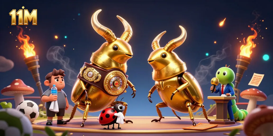 Engage with 11M sports betting action featuring animated beetle champions and vibrant betting elements.