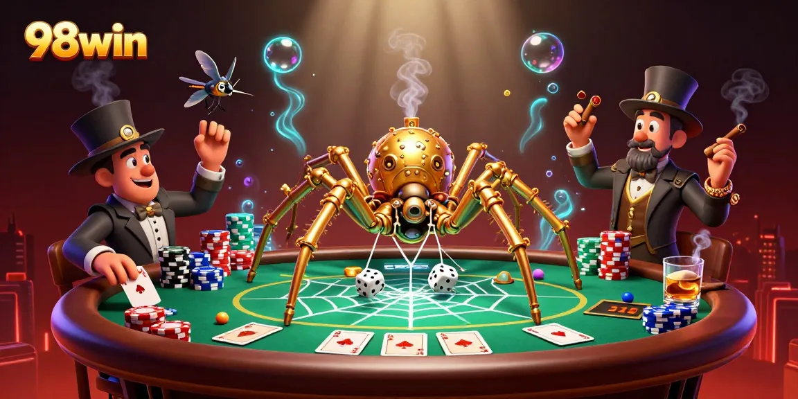 Catch dice in the vibrant web of the 98win steampunk spider, highlighting thrilling poker elements.