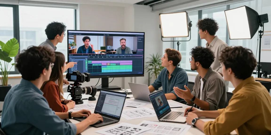 Engaging Singapore Corporate Video Production team collaborating in a modern studio.