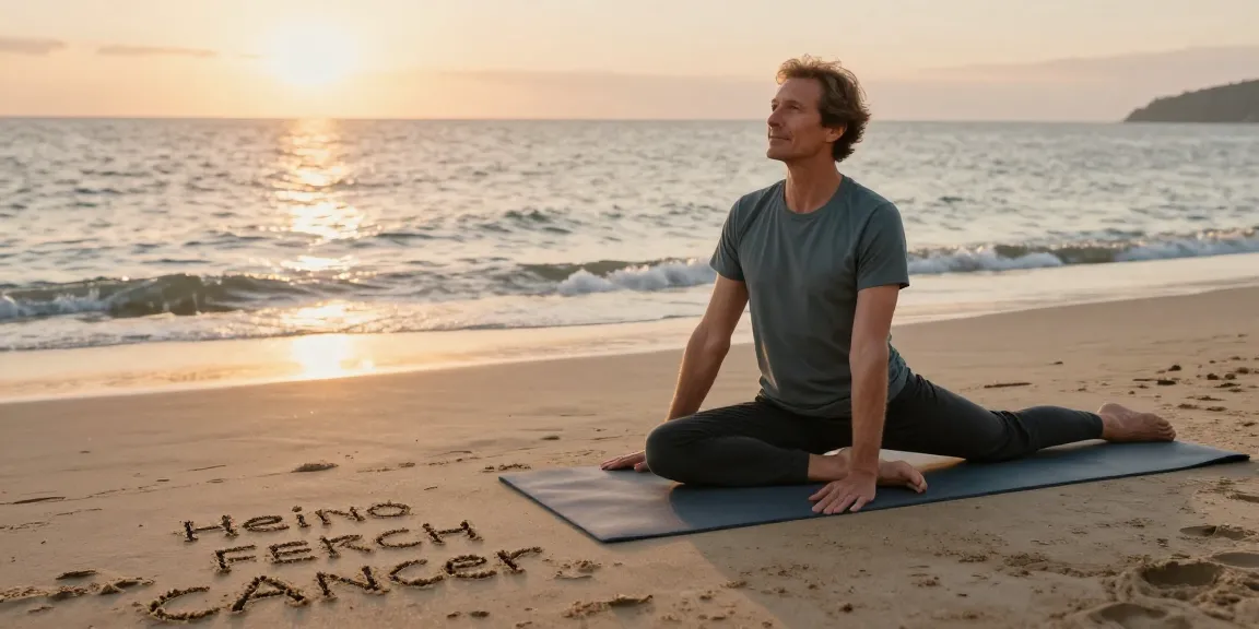 Heino Ferch Krebserkrankung: Strength and resilience shown through mindfulness and fitness activities on a beach.