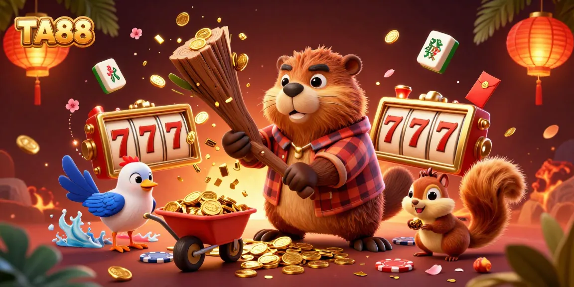 Experience the excitement of gambling with TA88’s vibrant casino illustration featuring dynamic characters and game elements.