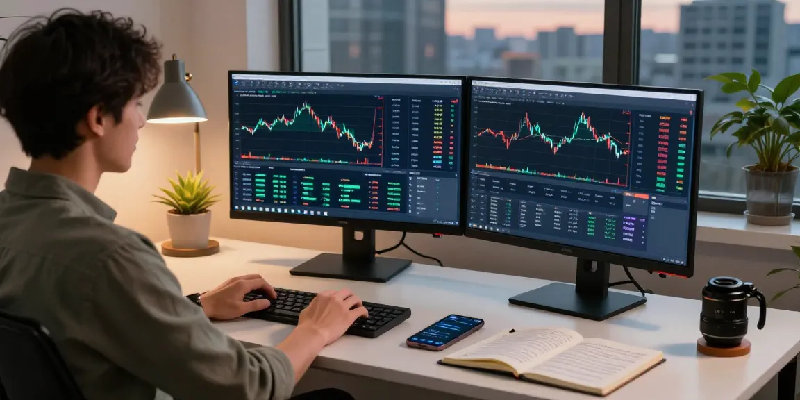 Een trader die automatisch traden met Gunbot uitvoert in een moderne werkruimte.