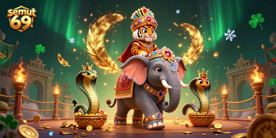 Semut 69 bertaruh dengan mahkota emas, simbol keberuntungan, dan uang keberuntungan dalam pencapaian judi.