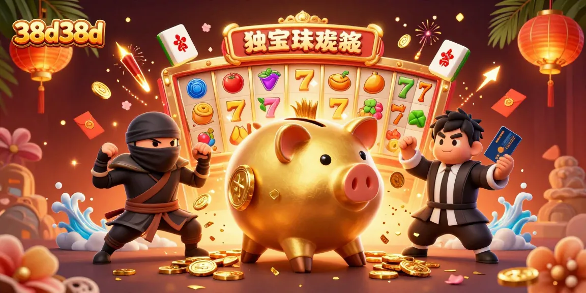 Experience thrilling action with 38d38d's vibrant 3D casino-themed illustration showcasing festive elements.