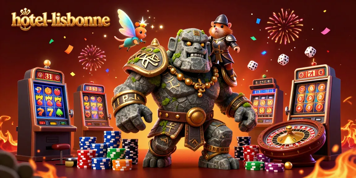 Experience thrilling wins at hotel-lisbonne with the enchanting golem and magical characters amidst casino excitement.