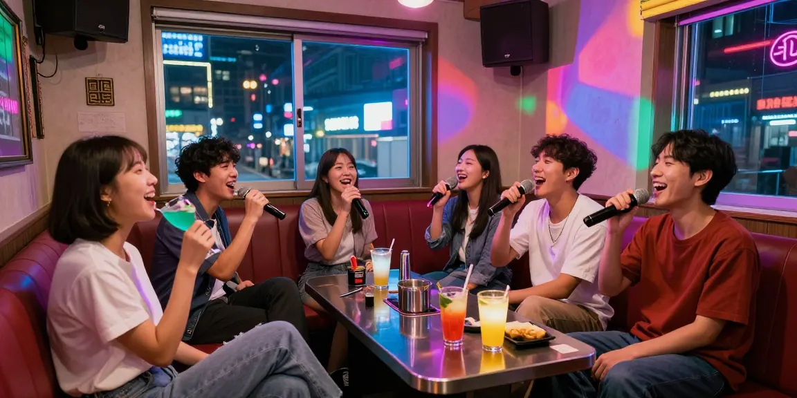 Exciting 제주유흥 atmosphere with friends at a lively karaoke bar in Jeju.