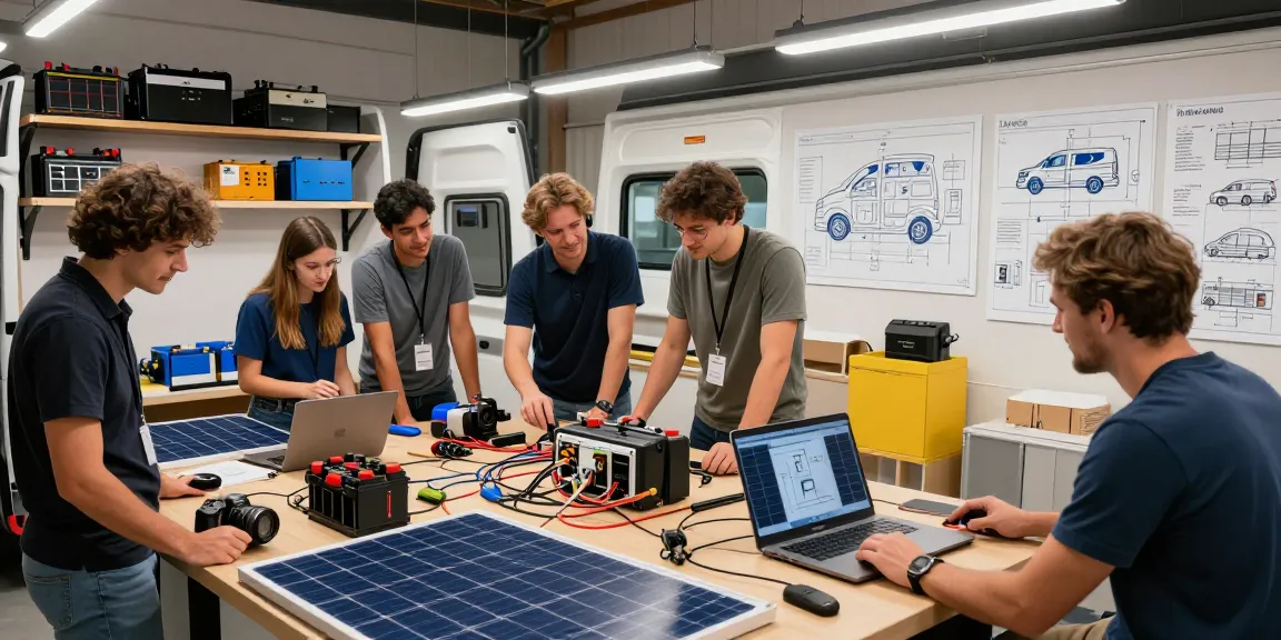 Rokok88 community workshop where van enthusiasts enhance campervan electrification with solar panels and inverters.