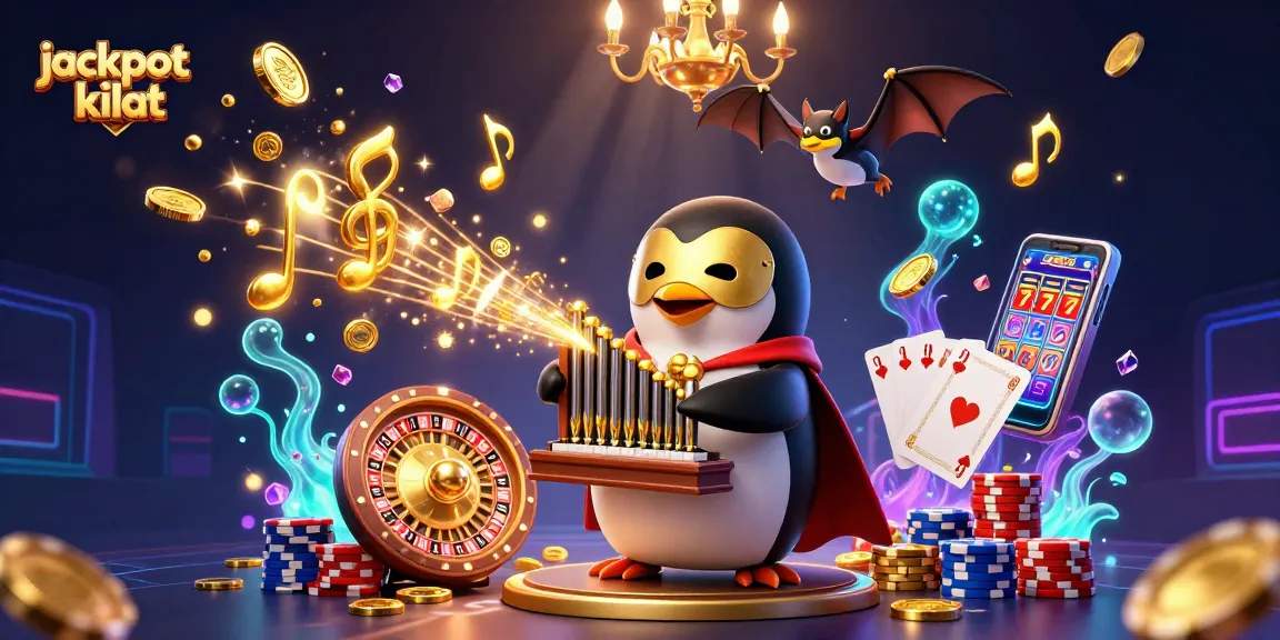 Win big with jackpot kilat as a penguin plays the organ showering coins and gems!
