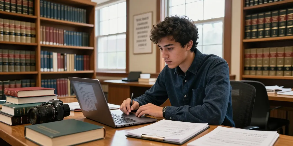Bradley Robinson Alabama law student studying in a library, surrounded by legal texts and notes, showcasing a dedicated academic environment.
