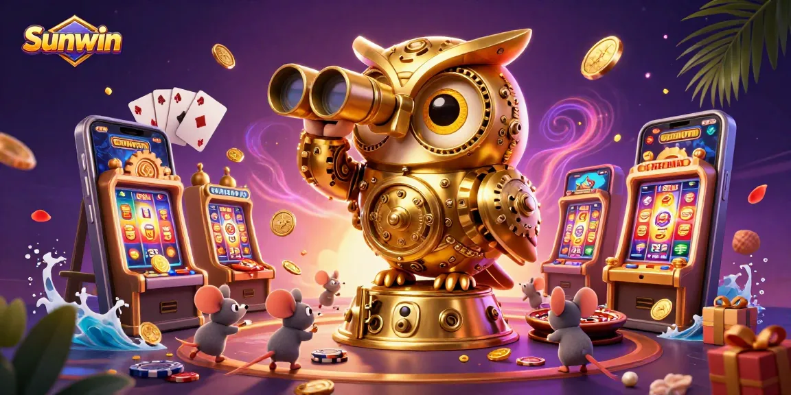 Sunwin entertains with colorful slot games captured in a rich 3D casino scene.