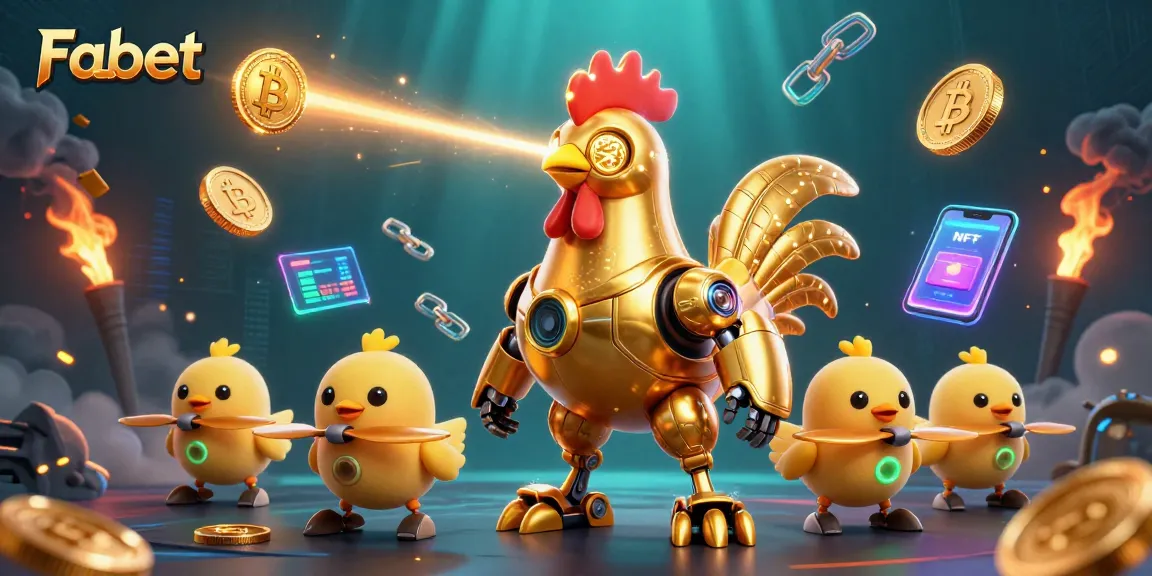 Engage with Fabet's vibrant scene showcasing golden rooster robot and crypto elements in an exciting casino atmosphere.