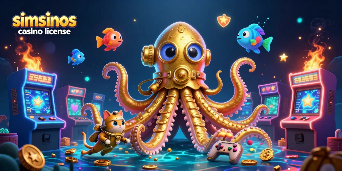 Jeu responsable avec la licence simsinos casino licence, un kraken et un chat plongeur.