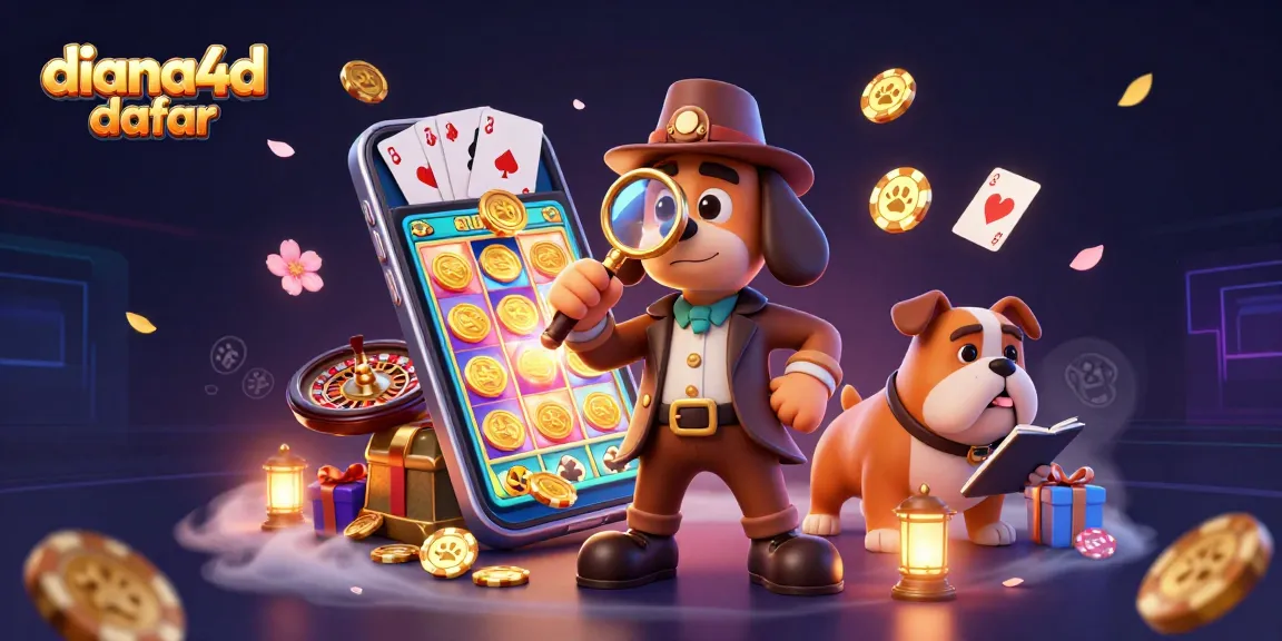 diana4d daftar showcases an animated detective with clues and engaging casino elements for players.