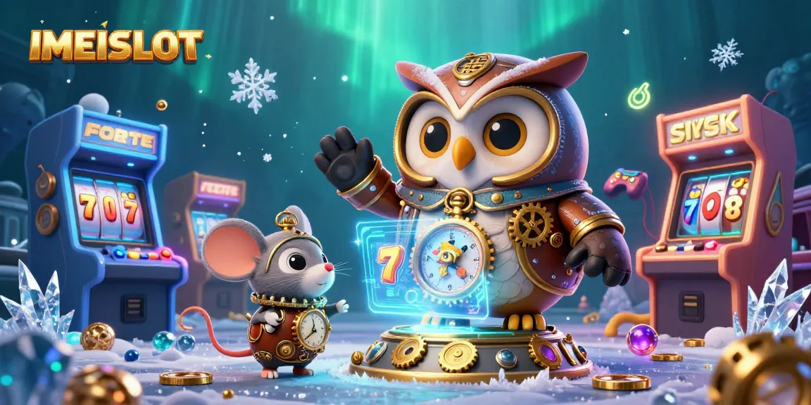 Win big at IMEISLOT with a vibrant casino scene featuring colorful arcade machines and lucky slots.