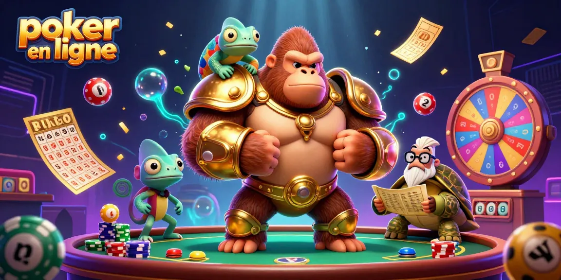 Jouez au poker en ligne avec des personnages dynamiques et des éléments de casino captivants.