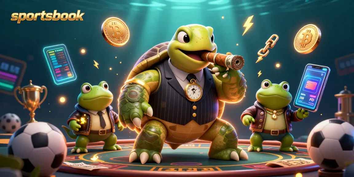 Betting with sportsbook in a vibrant 3D scene featuring a mobster snapping turtle and bullfrogs