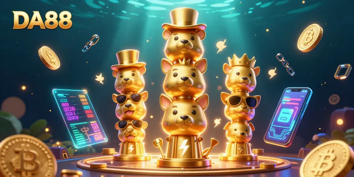 Experience winning strategies at DA88 with vibrant visuals of gaming elements and 3D characters.