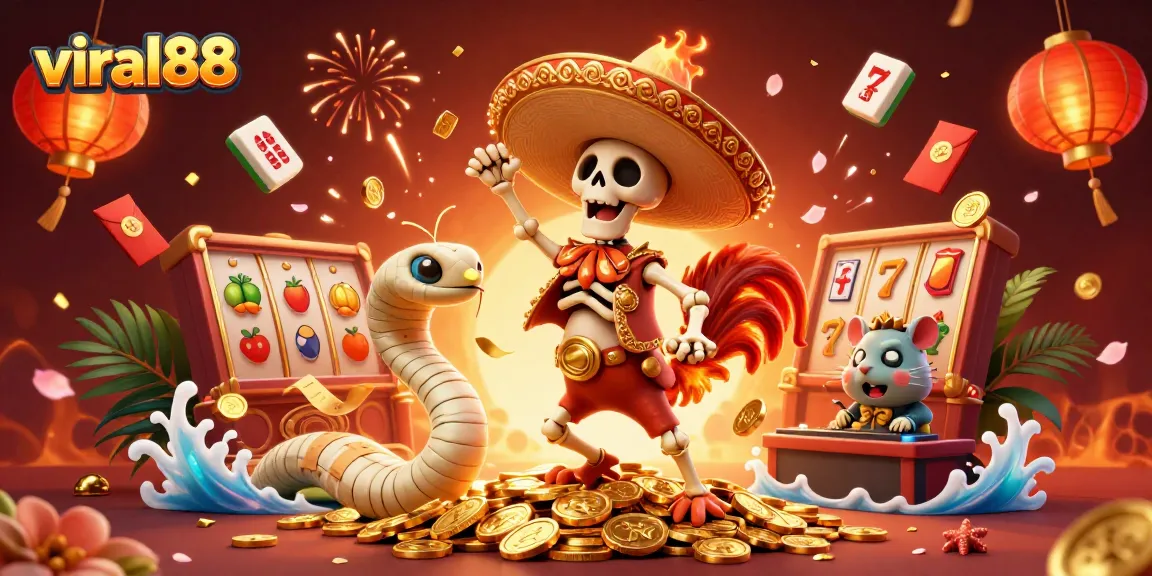 Permainan seru viral88 dengan gambar skeleton dan simbol kasino yang menawan.
