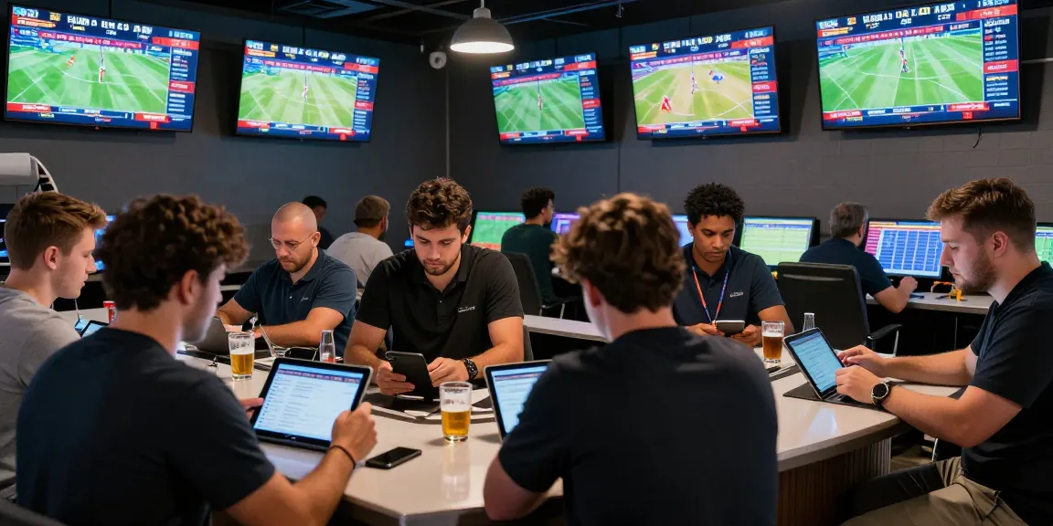 Scène de paris sportifs avec bookmakers sans limite, parieurs placent des mises sur des événements sportifs.
