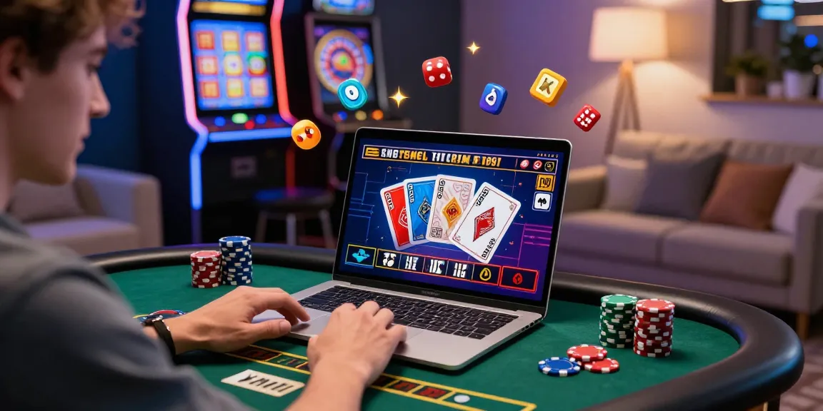 Player engaging in online gaming at casinos that accept credit cards, with vibrant graphics and casino elements.