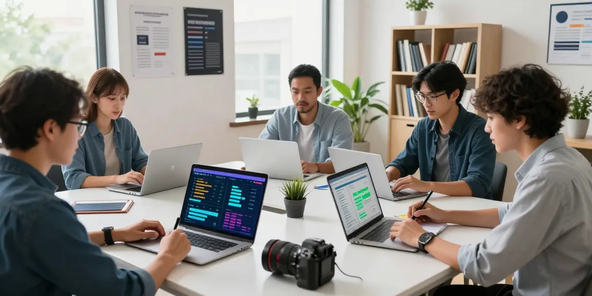 Individuals participating in a virtual data-driven marketing training session, showcasing laptops with analytics dashboards.
