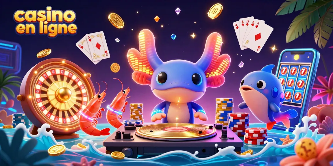 Casinos en ligne: un DJ axolotl animé et ses amis créent l'excitation au cœur d'un monde sous-marin palpitant.